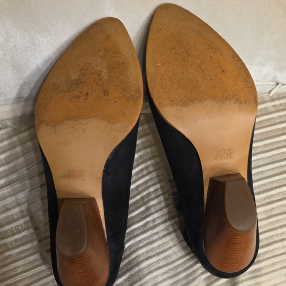 Frye Black Leather Ankle Booties with Wooden Heel - Picture 9 of 16